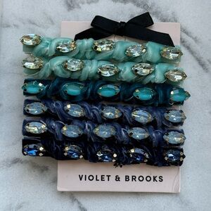 Anthropologie hair barrette clips set NEW rhinestone velvet Violet & Brooks 🩵💙